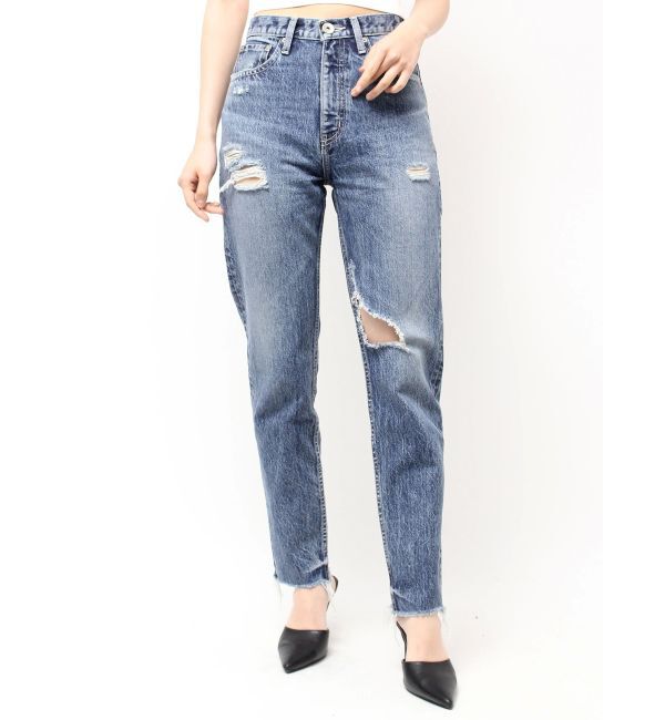 GYDA「ハイウエストVintage Edge ダメージストレートデニムパンツ」|デニム|インディゴ