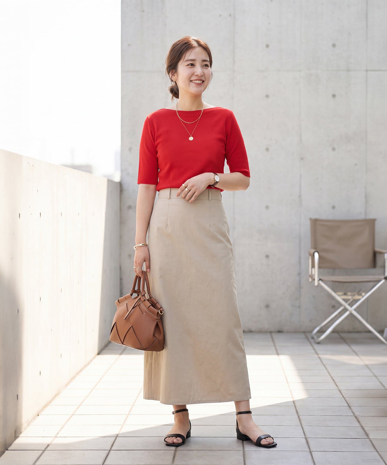 STYLE DELI「サラッとした５分袖ボートネックニットB」|ニット・セーター|