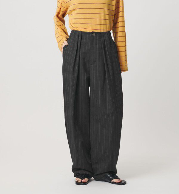 BEAUTY&YOUTH UNITED ARROWS「麻ブレンド ストライプ タブ タックパンツ」|スラックス|