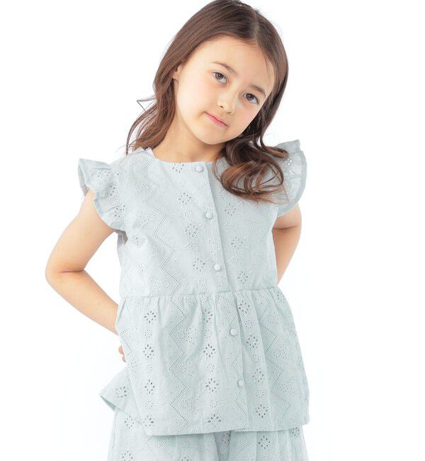 SHIPS KIDS「SHIPS KIDS:100～130cm / レース エンブロイダリー ペプラム ブラウス」|シャツ・ブラウス|ライトブルー