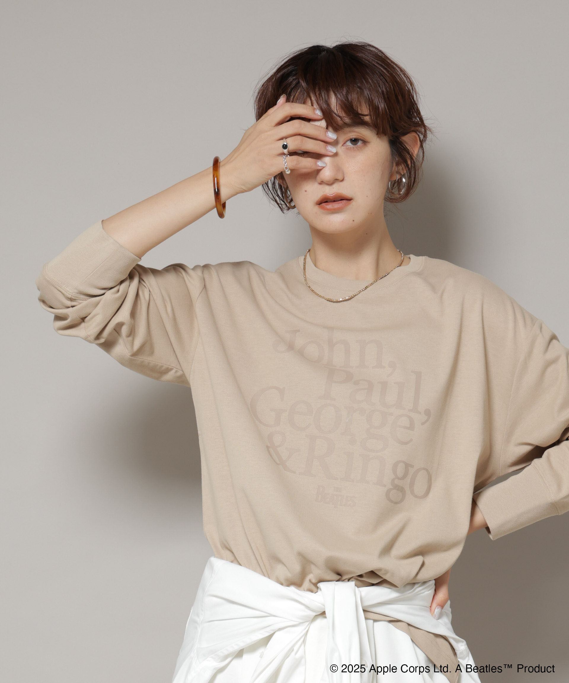 nano･universe「GOOD ROCK SPEED&times;Anti Soaked(R) 汗染み防止 BEATLES ロンT」|Tシャツ・カットソー|ベージュ
