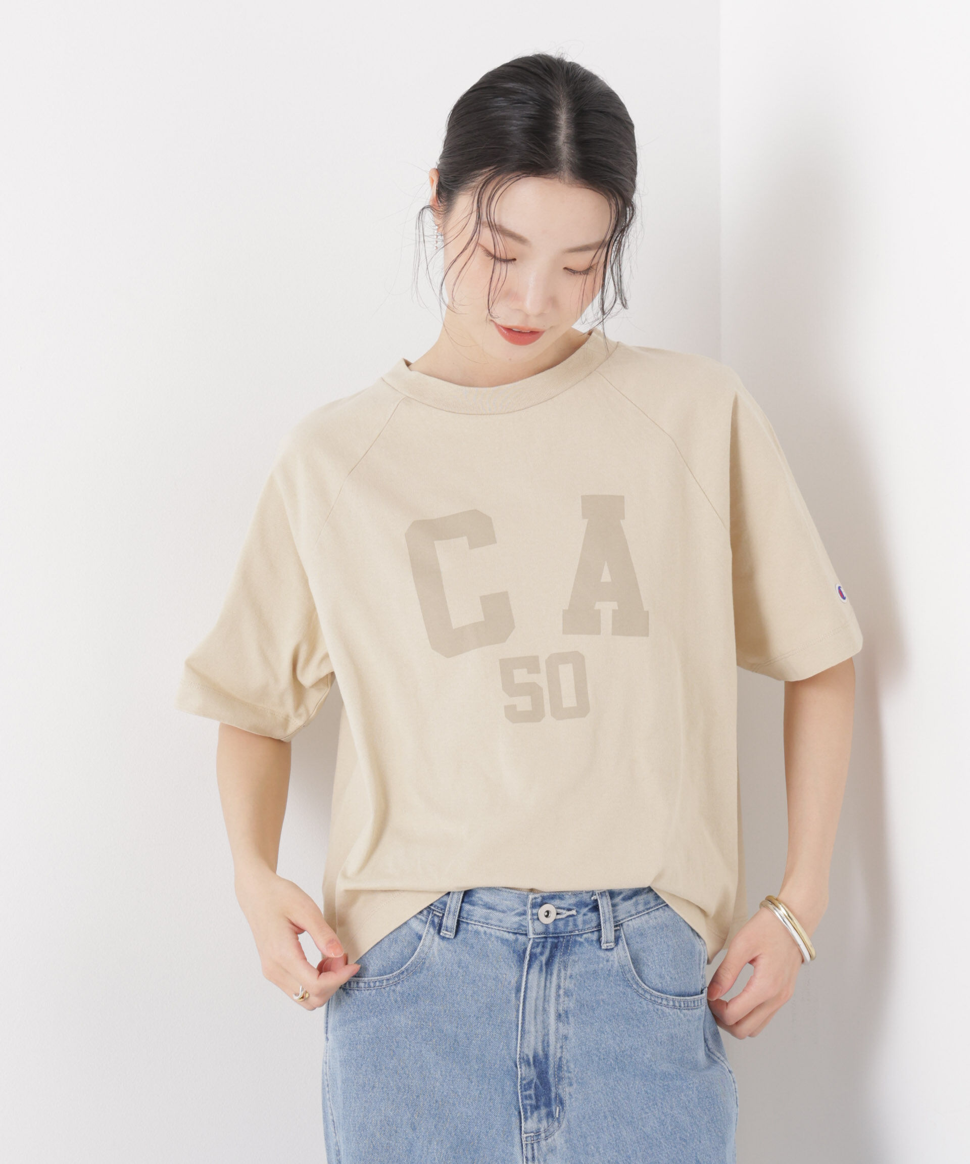 nano･universe「Champion/SHORT SLEEVE T-SHIRT」|Tシャツ・カットソー|ベージュ