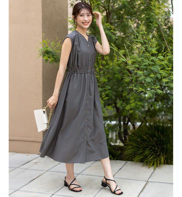 ANY SIS「【洗える】フロントボタンギャザー ワンピース」|ワンピース|スレート