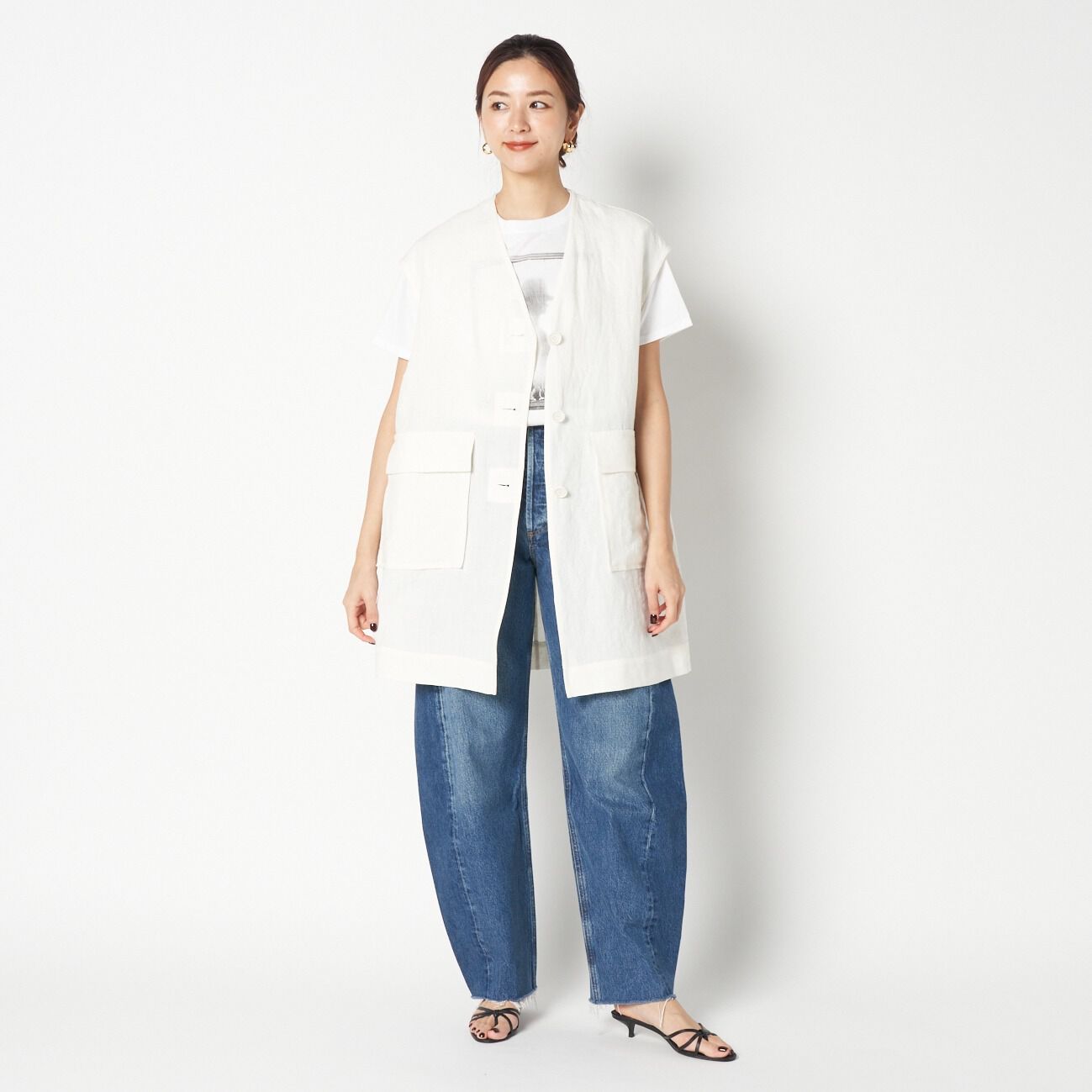 HELIOPOLE「HELIOPOLE DUNGAREES LINEN LONG GILLET」|ベスト・ジレ|