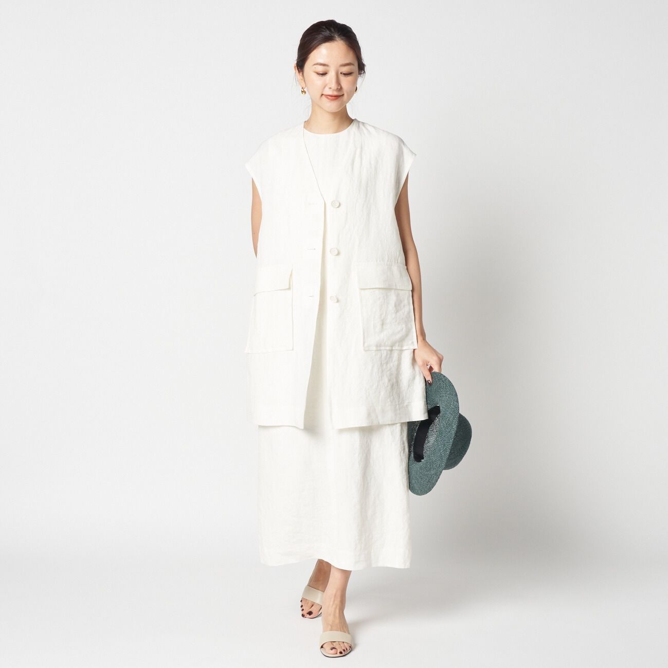 HELIOPOLE「HELIOPOLE DUNGAREES LINEN LONG GILLET」|ベスト・ジレ|