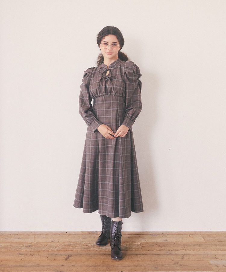 Maison de FLEUR Petite Robe「聡明な淑女のチェックワンピース」|ワンピース|ブラウン