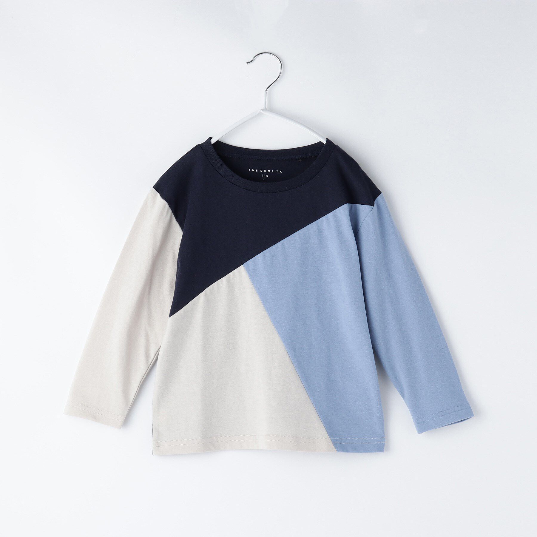 THE SHOP TK「【100-150】斜めブロッキング長袖Tシャツ/洗濯機OK」|Tシャツ・カットソー|ネイビー(594)