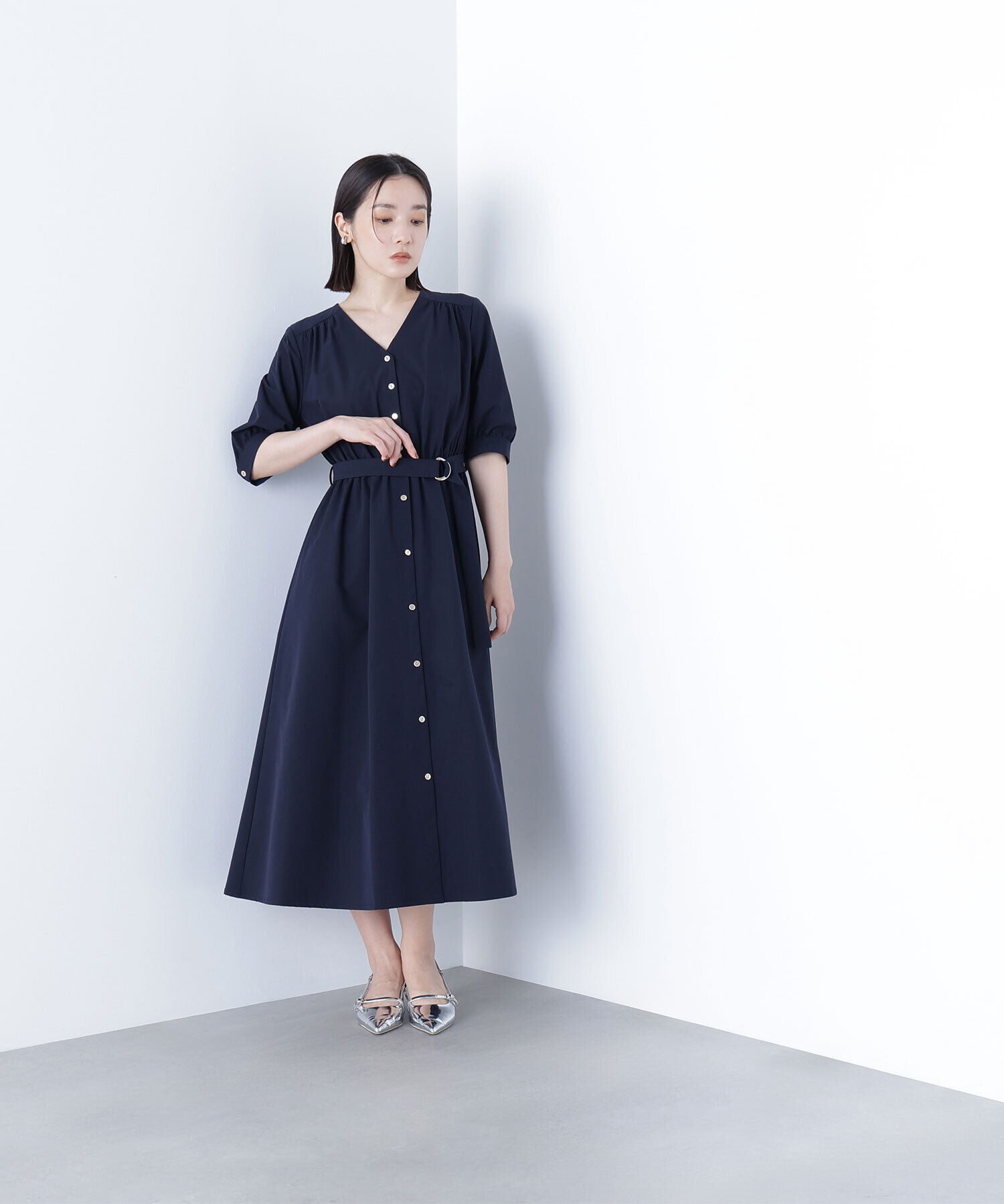  「ゴールドボタンベルテッドワンピース」|ワンピース|