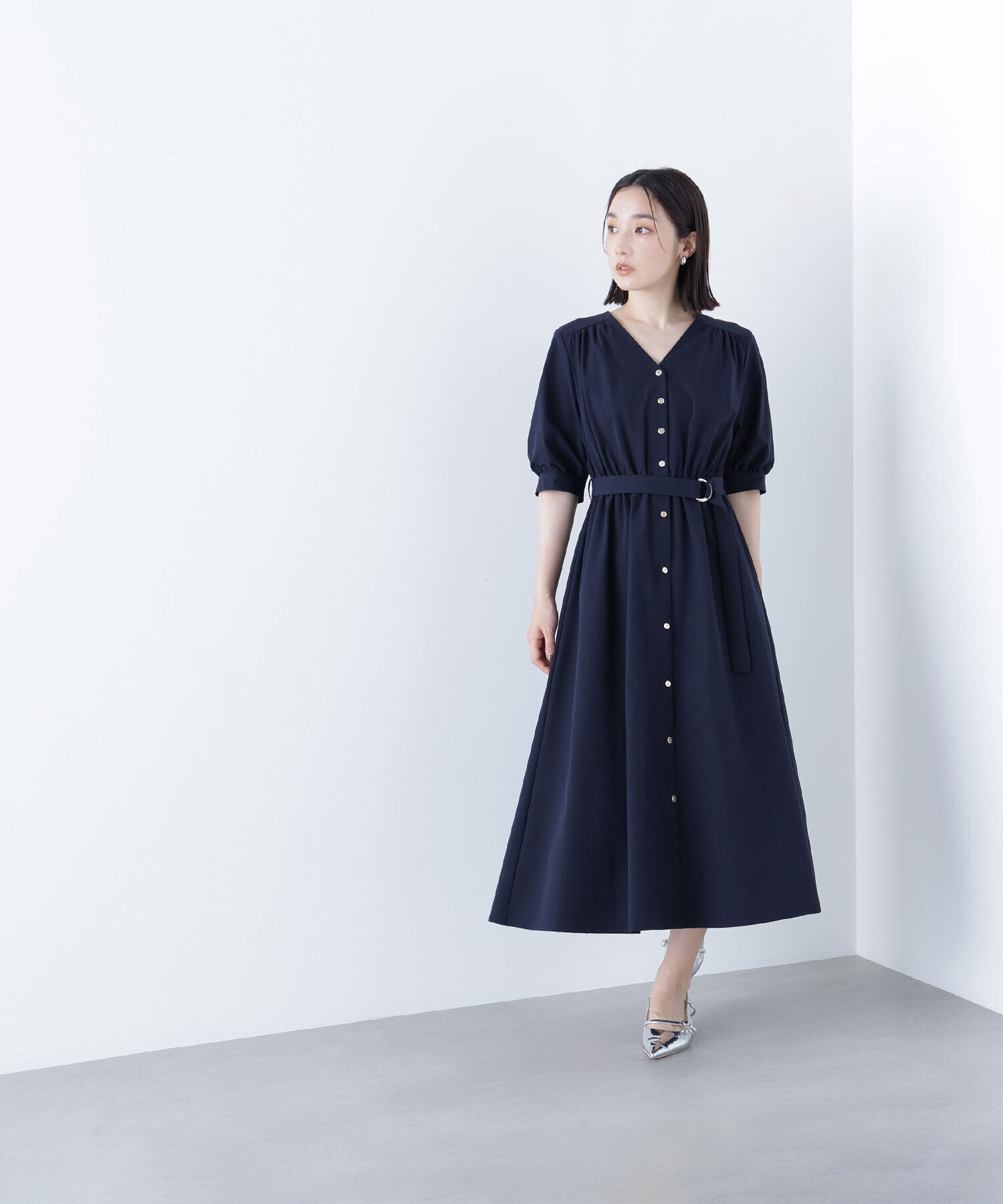  「ゴールドボタンベルテッドワンピース」|ワンピース|