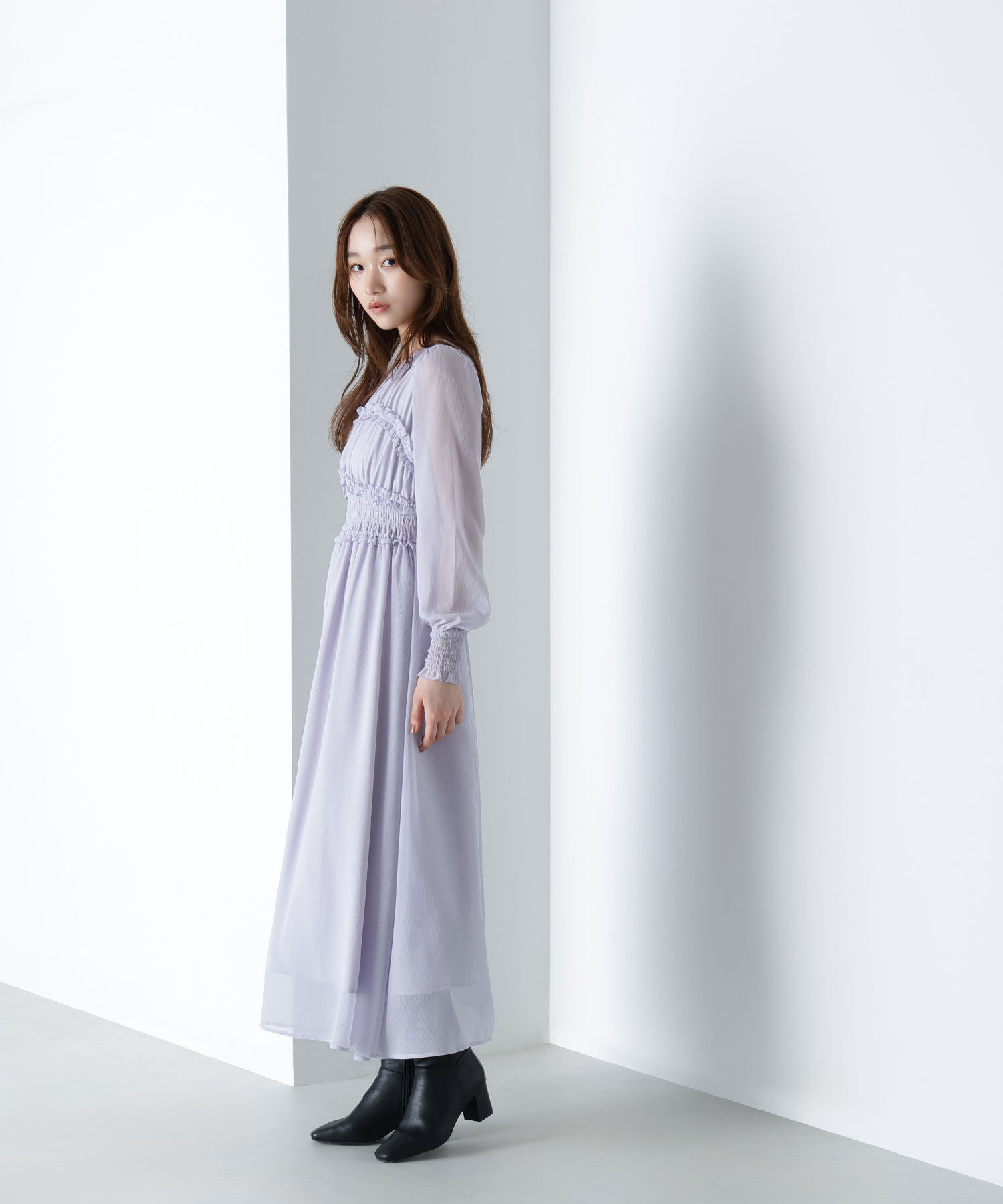  「フリルシャーリング楊柳ワンピース」|ワンピース|
