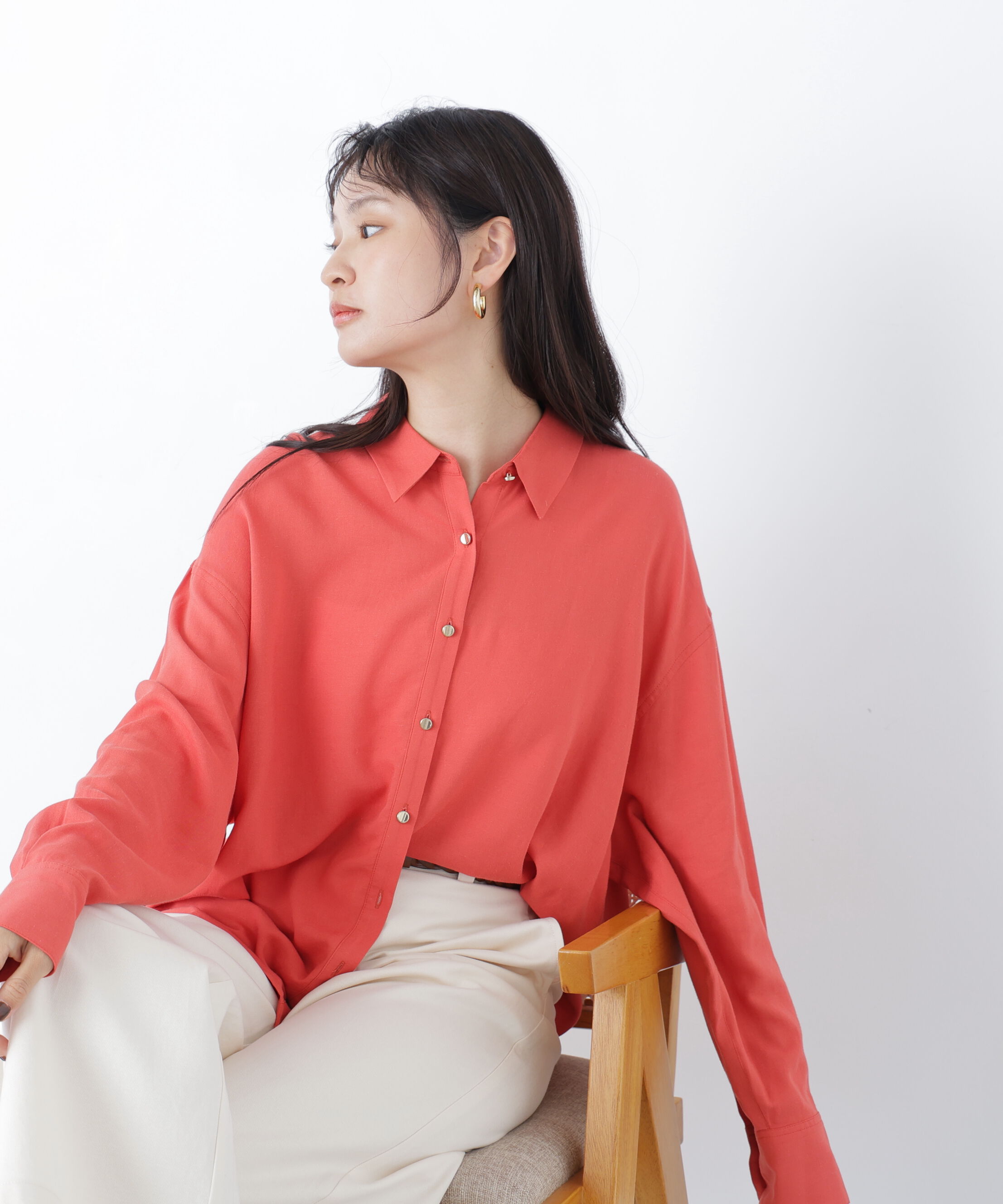  「〈N.〉リネンブレンドシャツ」|シャツ・ブラウス|レッド