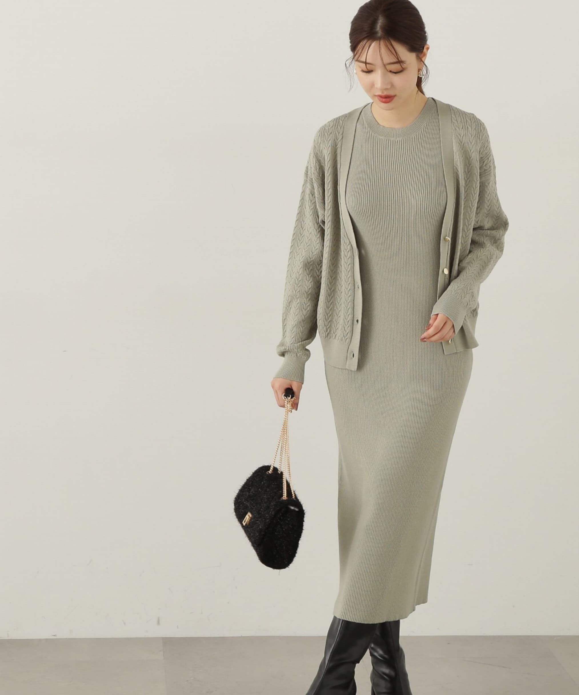 PROPORTION BODY DRESSING「ケーブルカーディガンニットセットアップ」|ワンピース|