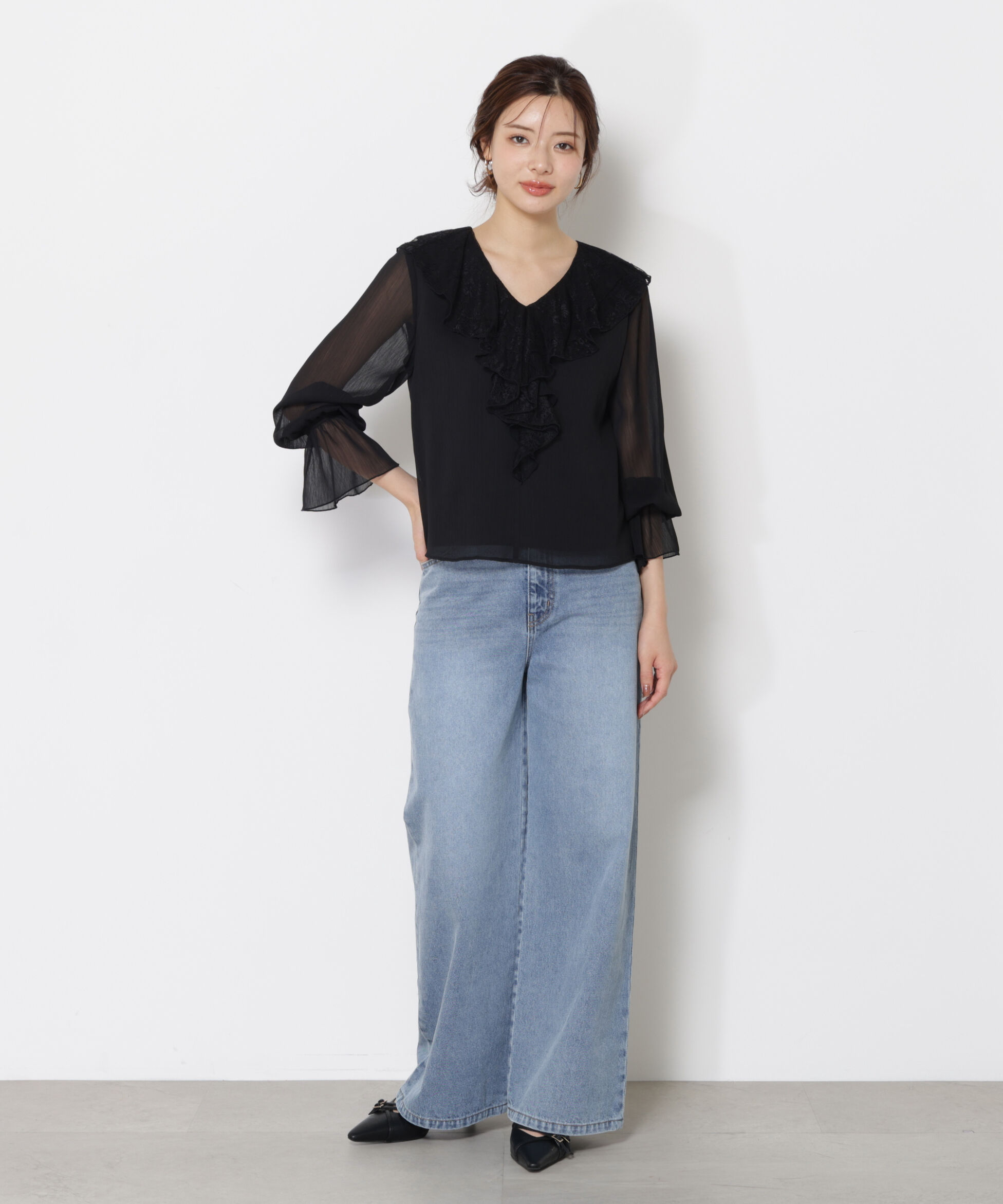 PROPORTION BODY DRESSING「レースフリル楊柳ブラウス 25AW」|シャツ・ブラウス|