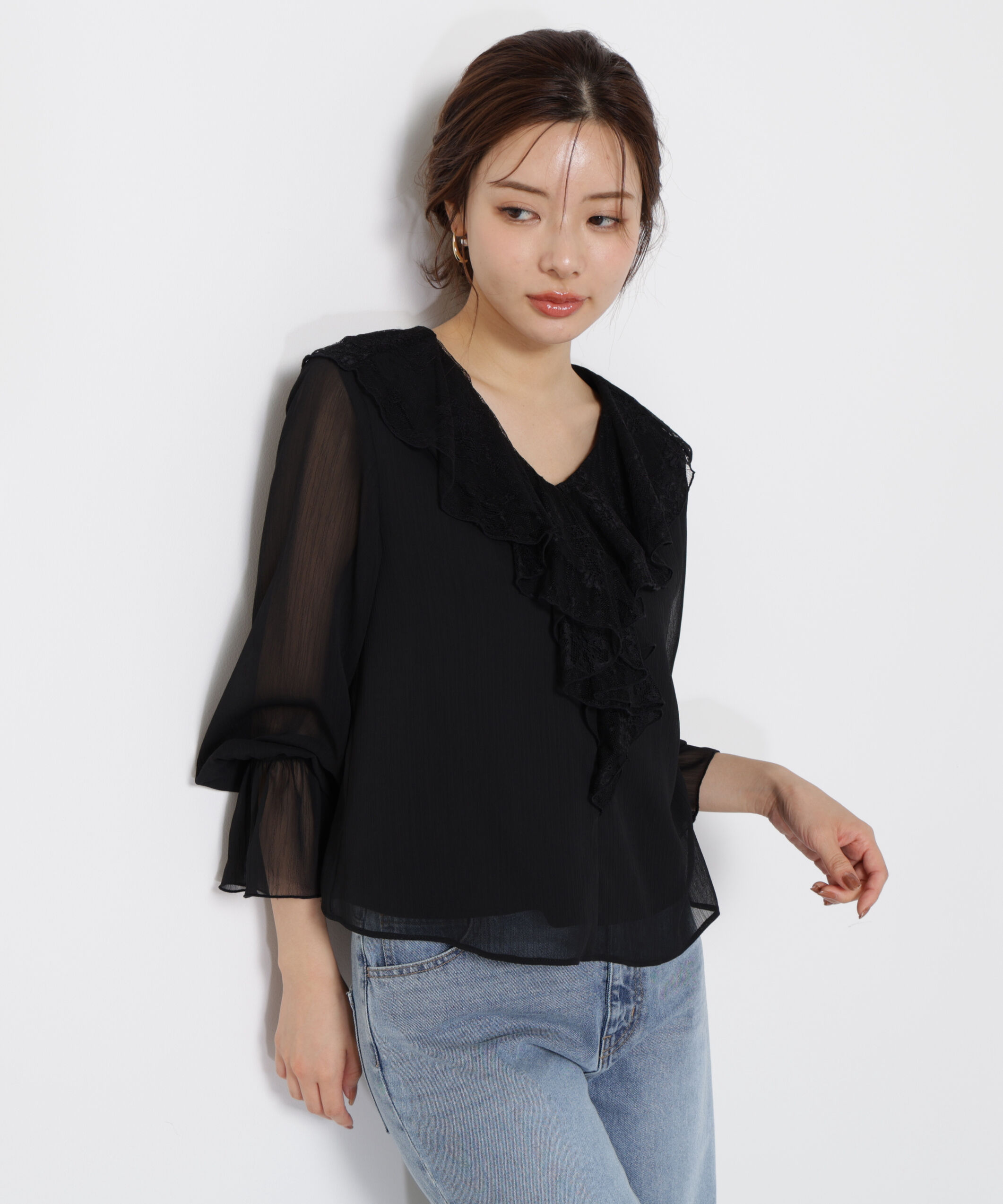 PROPORTION BODY DRESSING「レースフリル楊柳ブラウス 25AW」|シャツ・ブラウス|