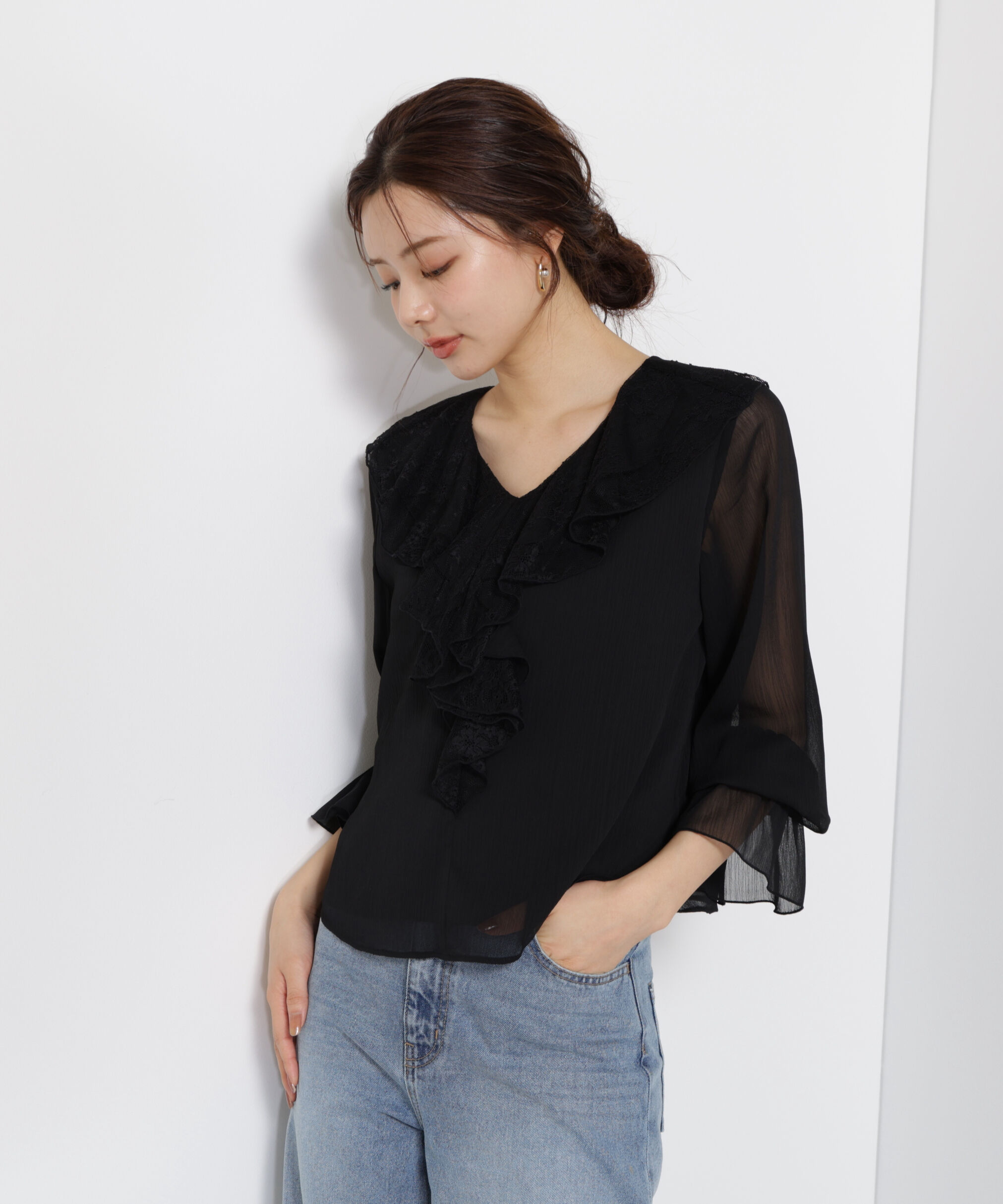 PROPORTION BODY DRESSING「レースフリル楊柳ブラウス 25AW」|シャツ・ブラウス|