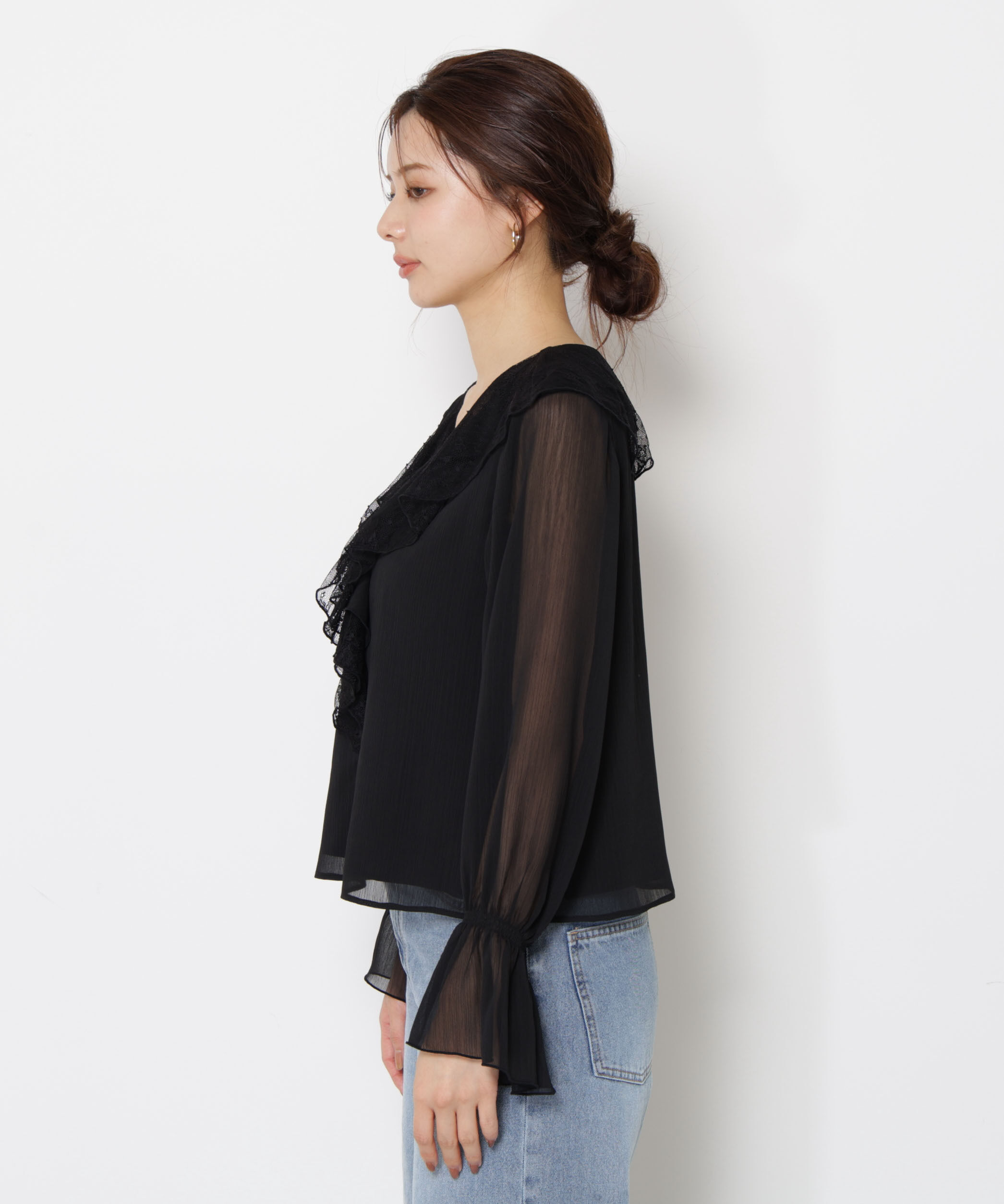 PROPORTION BODY DRESSING「レースフリル楊柳ブラウス 25AW」|シャツ・ブラウス|