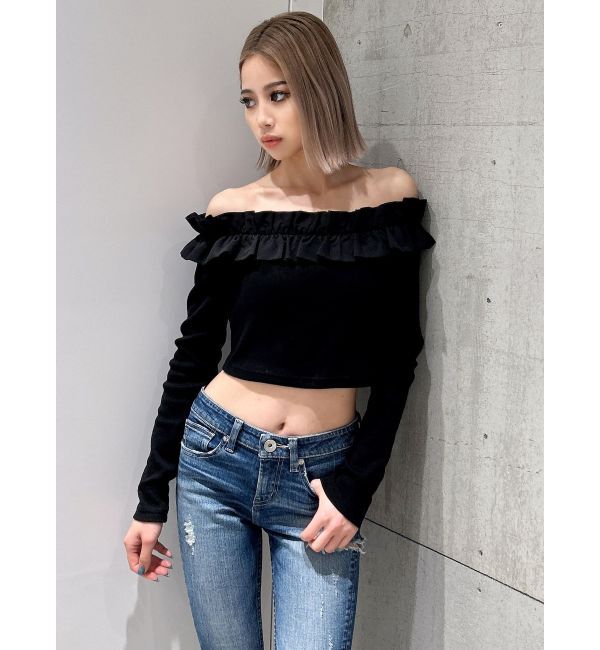 GYDA「フリルリブトップス」|Tシャツ・カットソー|