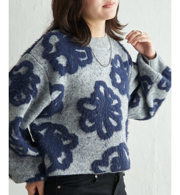 VENCE share style「BIGフラワーモチーフジャガードプルオーバー」|ニット・セーター|