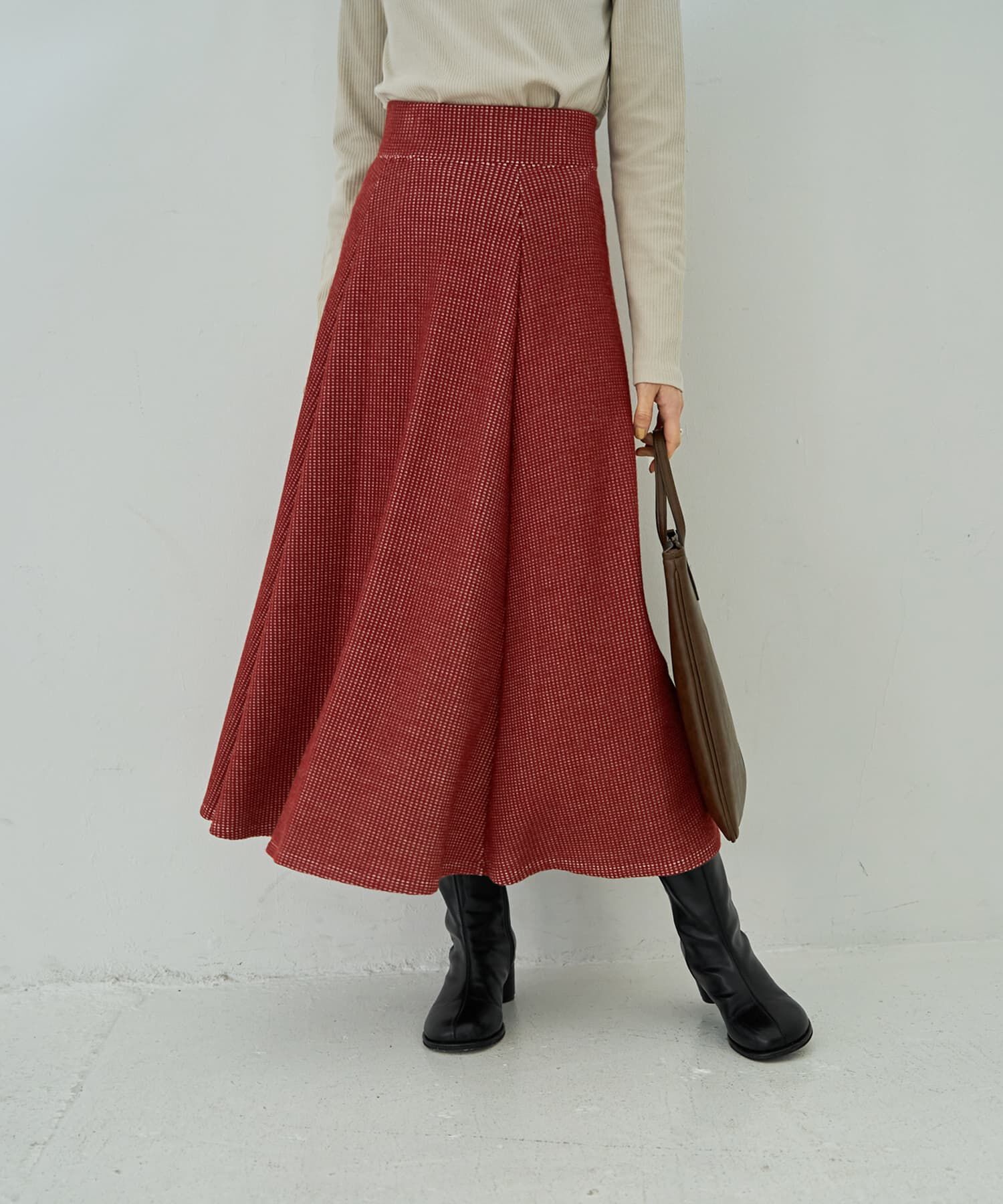 STYLE DELI「【Made in JAPAN】ニット調ワッフルロングフレアスカート」|スカート|レッド