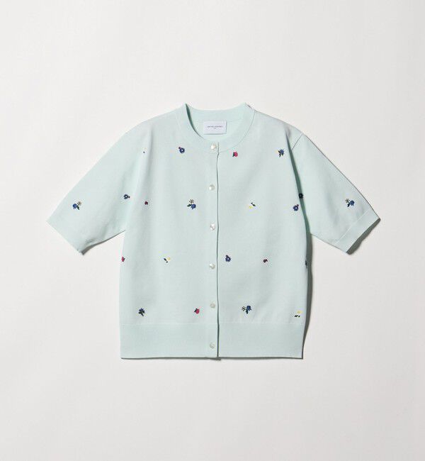 UNITED ARROWS「フラワー エンブロイダリー ショートスリーブ カーディガン ‐ウォッシャブル‐」|カーディガン|LT.BLUE
