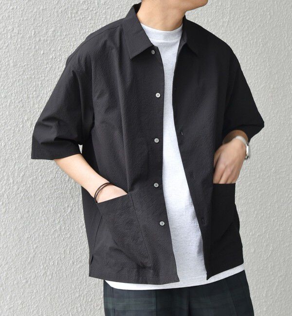 SHIPS any「SHIPS any:〈撥水/ストレッチ〉SOLOTEX(R) シアサッカー キャンプポケット シャツ」|シャツ・ブラウス|ブラック