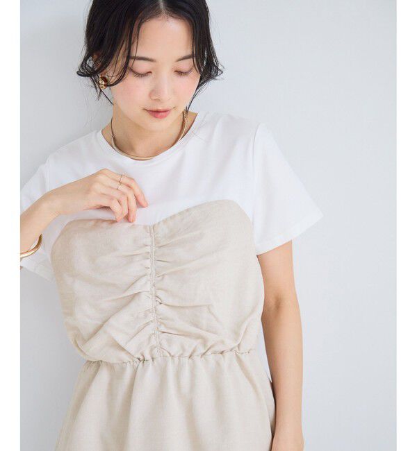VIS「【WEB限定】美easyリネンライクシャーリングビスチェドッキングトップス/イージーケア・接触冷感」|Tシャツ・カットソー|