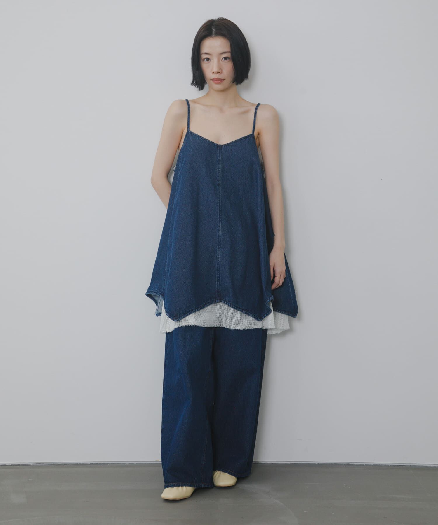  「メッシュレイヤードデニムキャミワンピース」|ワンピース|