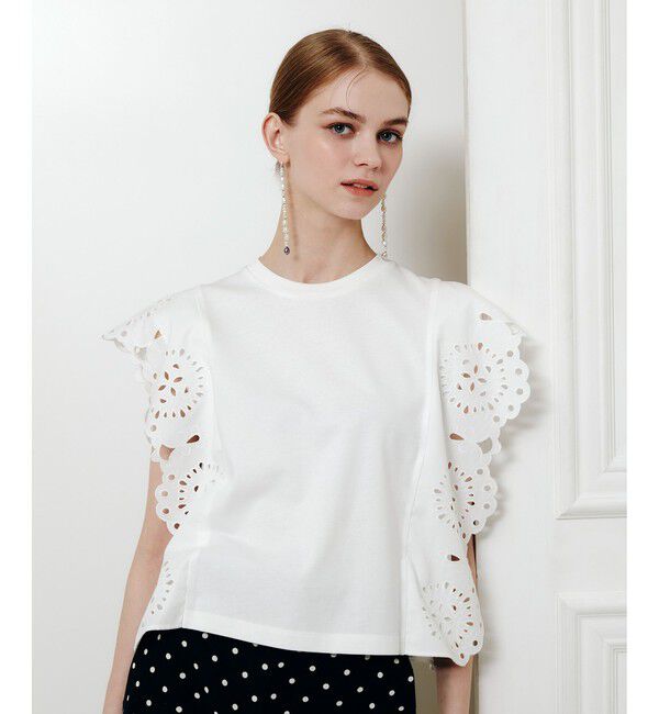 LOULOU WILLOUGHBY「【LOULOU WILLOUGHBY】スカラレーストリミングＴシャツ」|Tシャツ・カットソー|