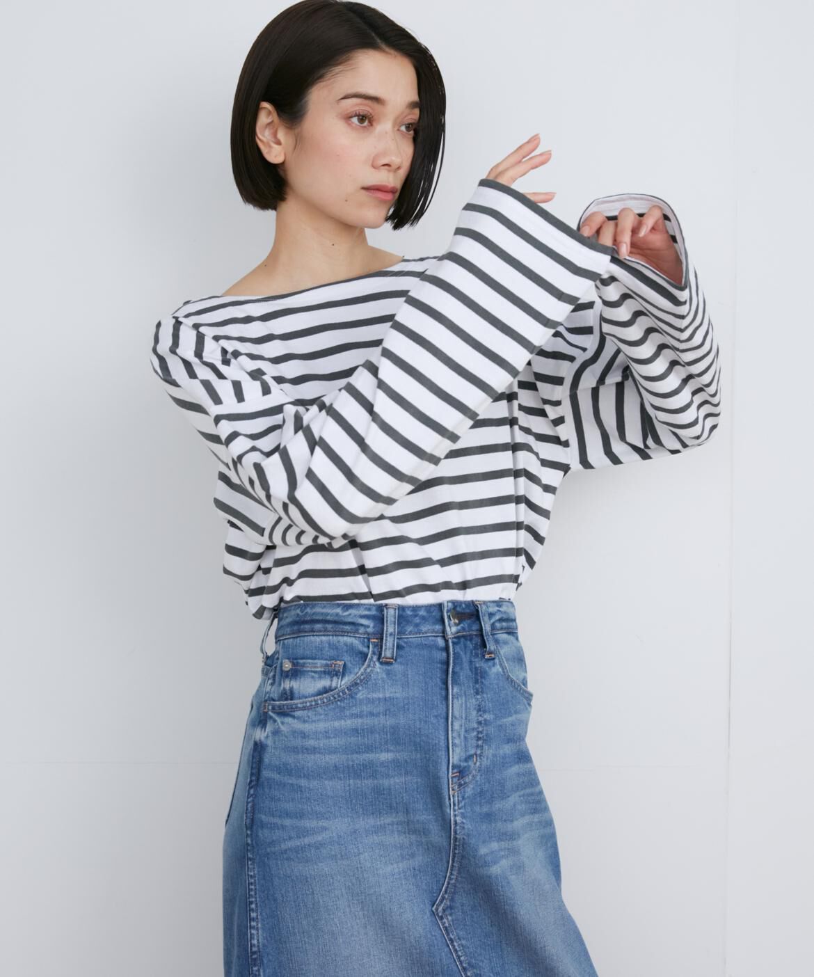 INED「《SUPERIOR CLOSET》PETIT COPAIN COURT別注ボーダーTシャツ《Le minor》」|シャツ・ブラウス|グレー1