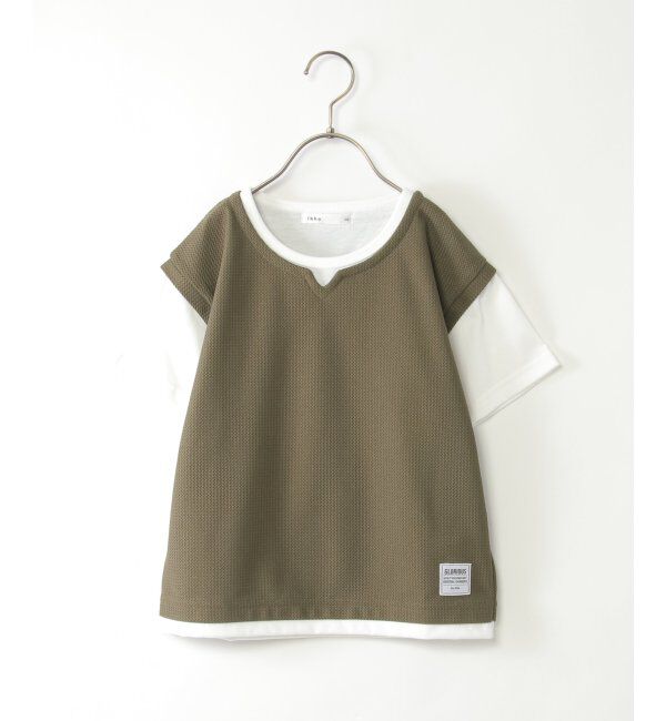 ikka kids「【親子おそろい】キーネックベストレイヤーTシャツ（120~160cm）」|Tシャツ・カットソー|カーキ