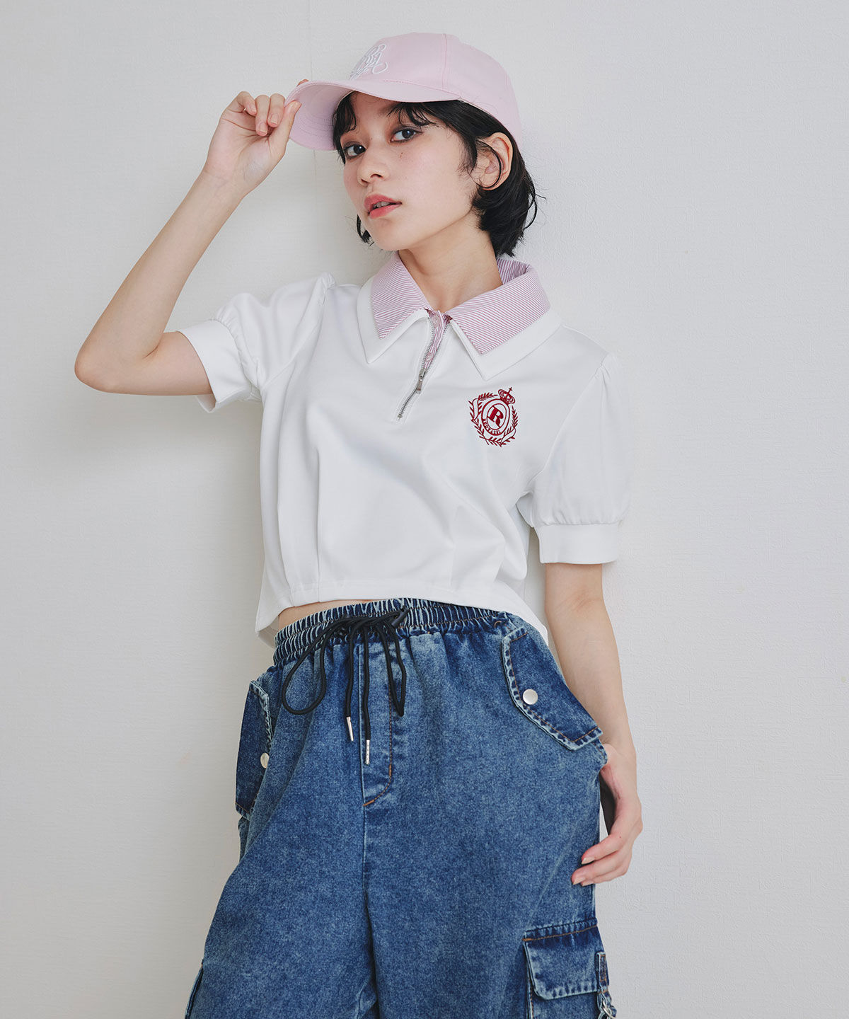 REDYAZEL「エンブレムダブルカラーカットプルオーバー」|Tシャツ・カットソー|