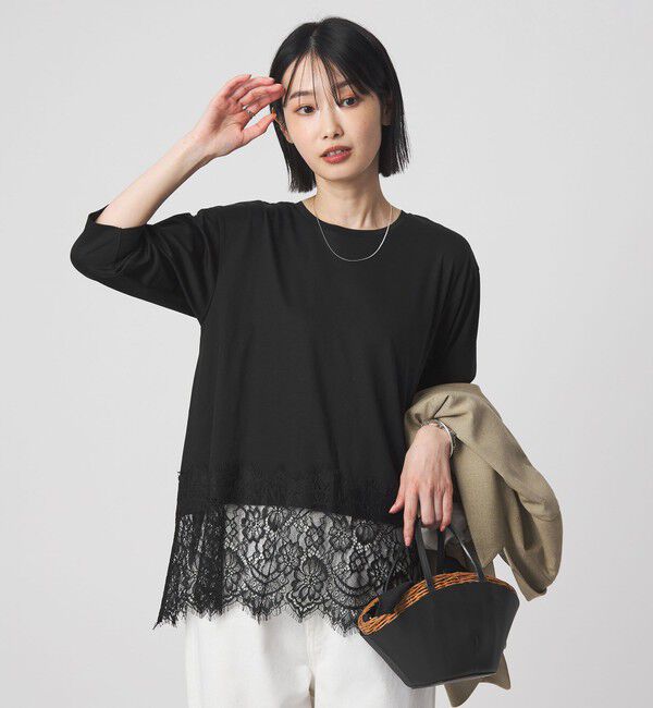 UNITED ARROWS green label relaxing「スソ レース プルオーバー カットソー」|Tシャツ・カットソー|BLACK