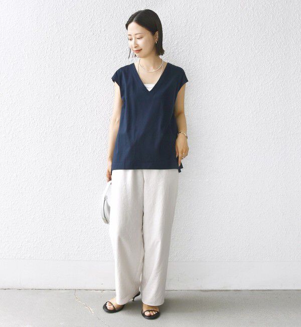 SHIPS for women「〈手洗い可能〉スムース Vネック フレンチ スリーブ」|タンクトップ|