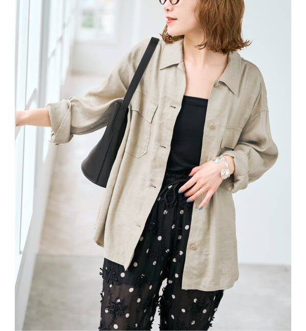 Spick and Span「《洗濯機洗い可》リネンミックスストレッチシャツジャケット」|その他|
