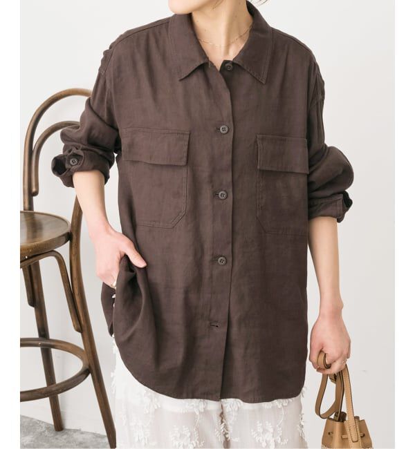 Spick and Span「《洗濯機洗い可》リネンミックスストレッチシャツジャケット」|その他|