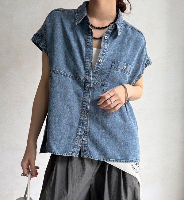  「【WEB限定】リヨセルデニム半袖シャツ」|シャツ・ブラウス|