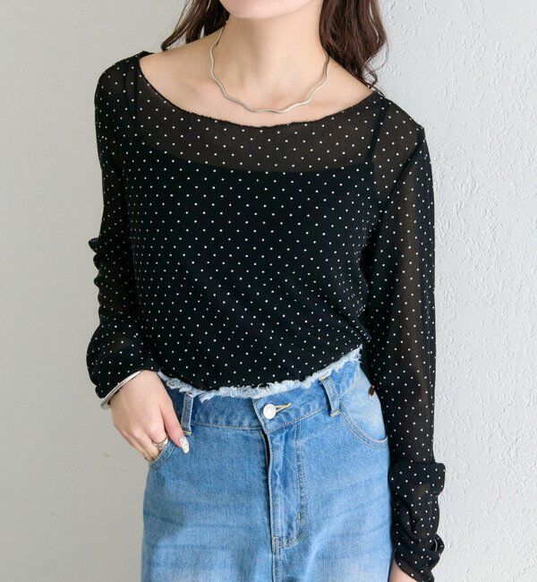  「バックシャンドットチュールロンT」|Tシャツ・カットソー|ブラック