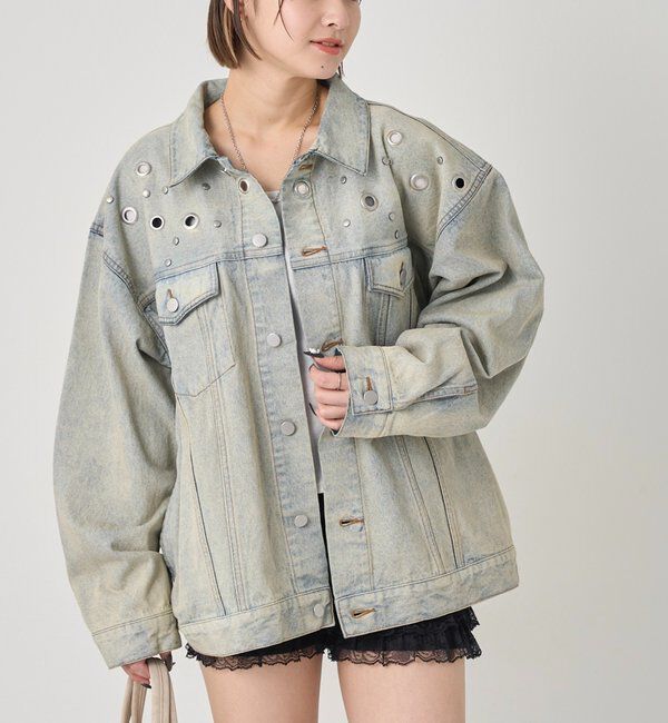  「【UNISEX/ユニセックス】アイレットデニムジャケット」|ブルゾン・スタジャン|