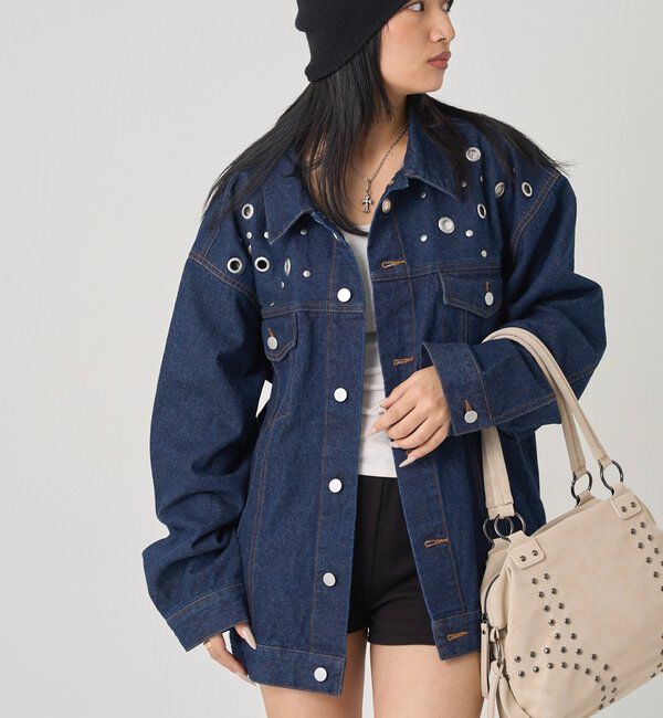  「【UNISEX/ユニセックス】アイレットデニムジャケット」|ブルゾン・スタジャン|