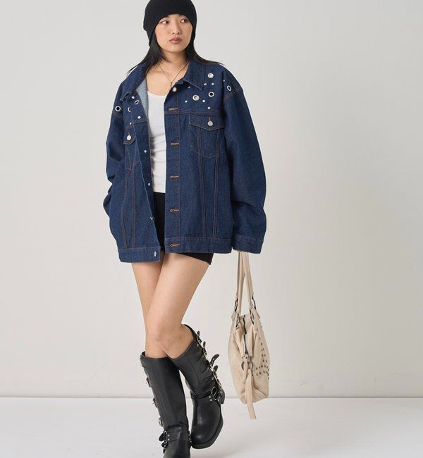  「【UNISEX/ユニセックス】アイレットデニムジャケット」|ブルゾン・スタジャン|
