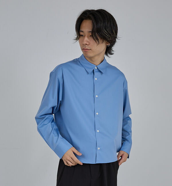 ABAHOUSE「【AH ABAHOUSE】 ロングスリーブ クロップドシャツ」|シャツ・ブラウス|ブルー