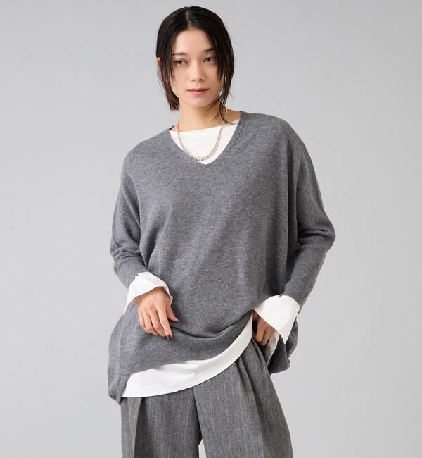 Liesse「【定番】カシミア混Vネックビッグニット」|ニット・セーター|杢グレー