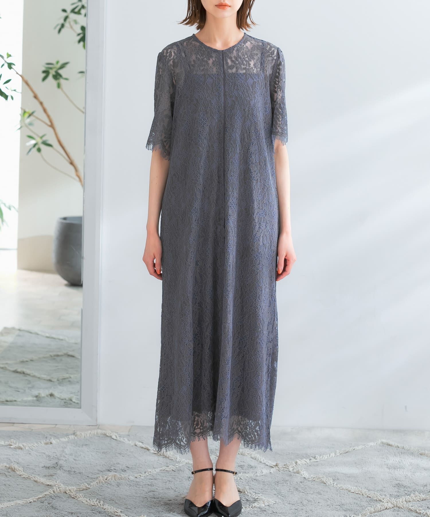 URBAN RESEARCH ROSSO「配色レースストレートドレス」|ワンピース|