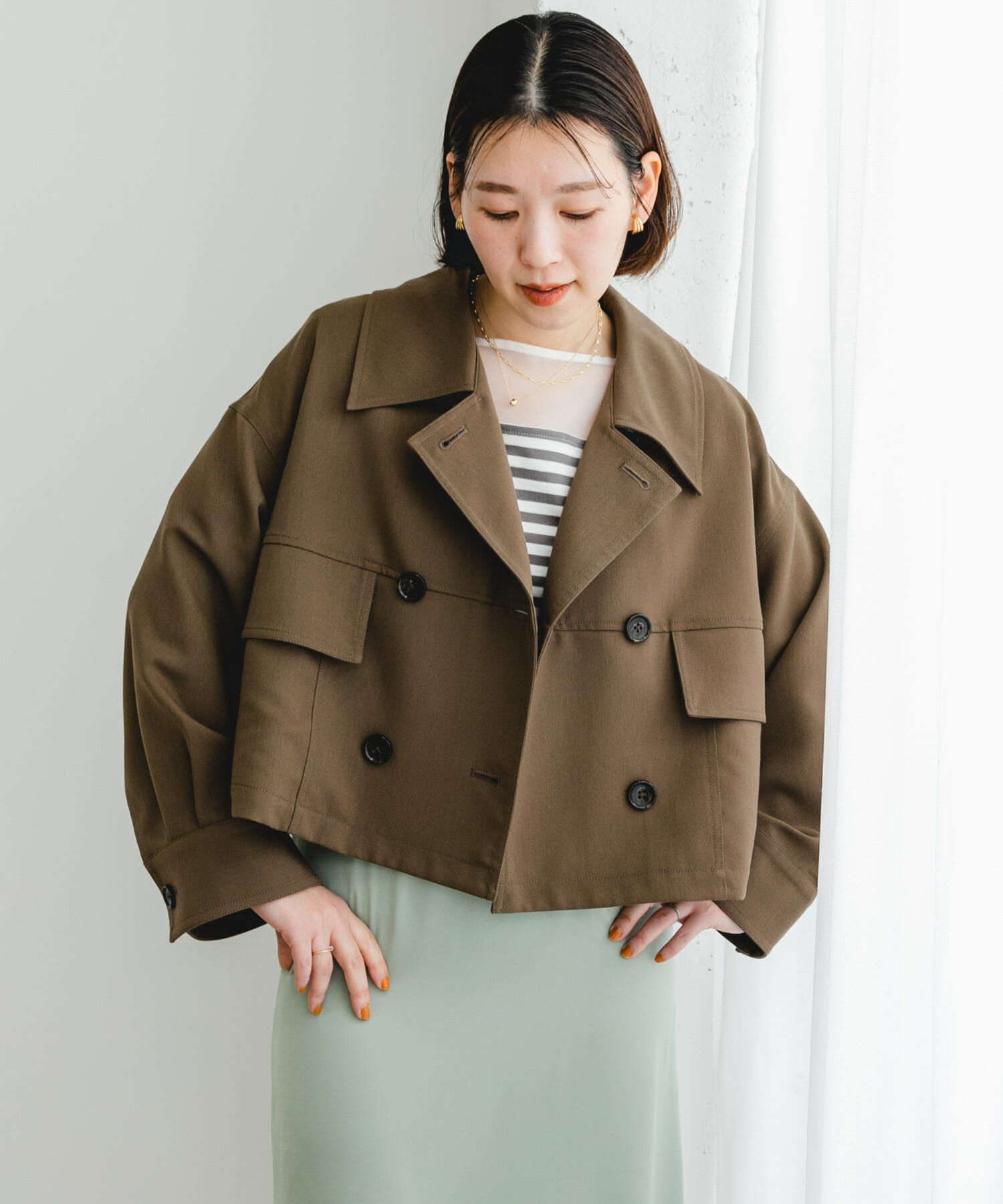URBAN RESEARCH ROSSO「F by ROSSO　ビッグカラーダブルショートコート」|ノーカラーコート|