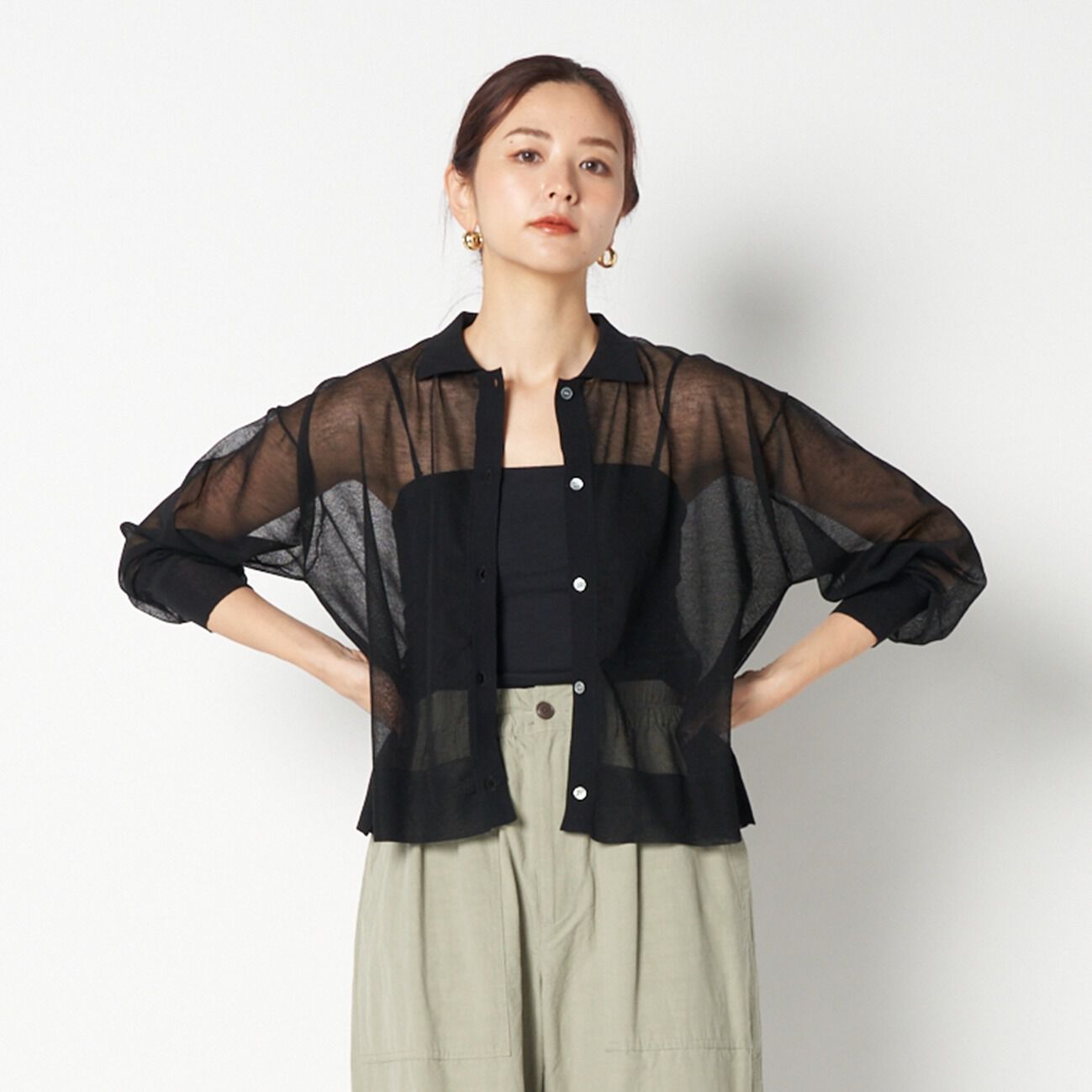 HELIOPOLE「HELIOPOLE SHEER  POLO CARDIGAN」|ニット・セーター|