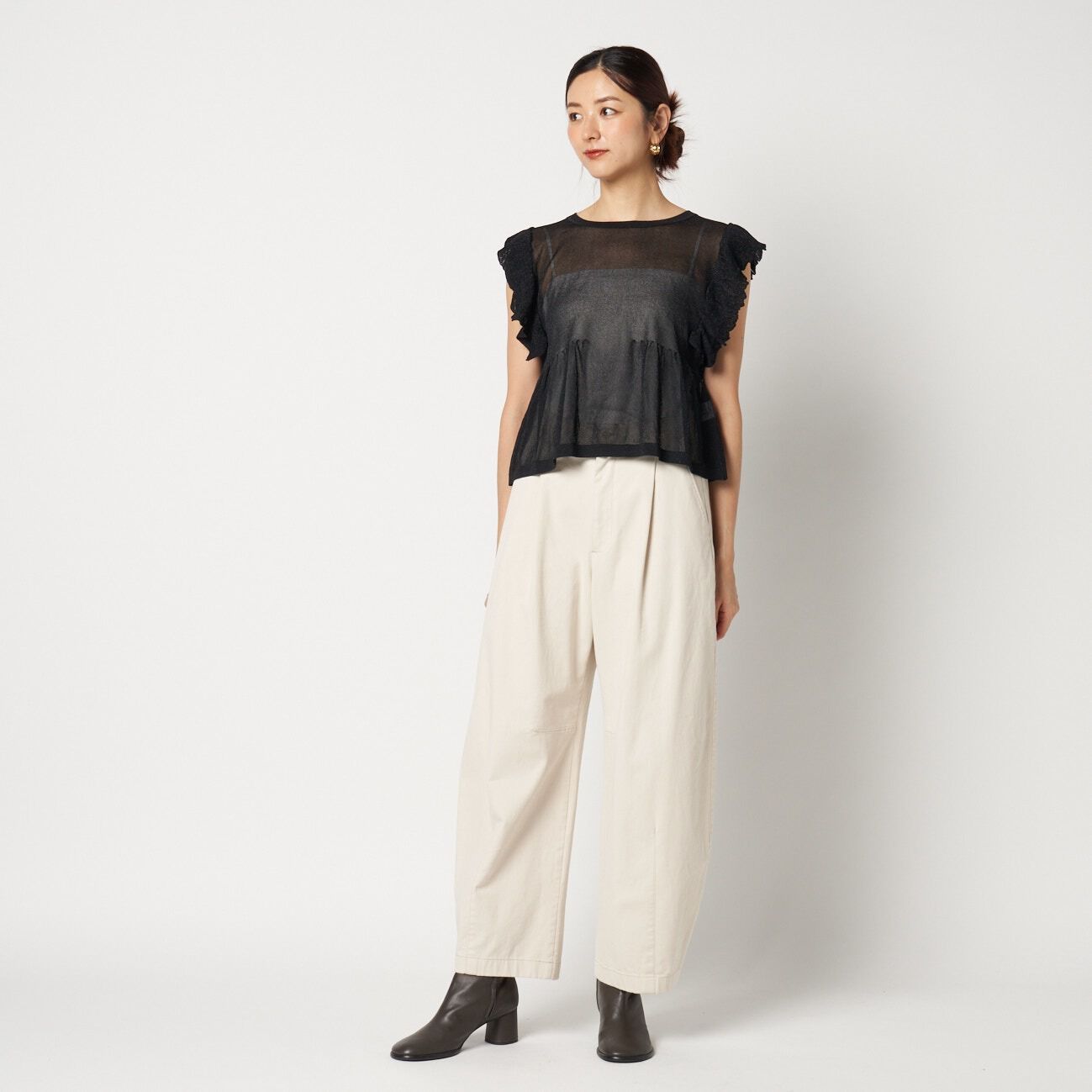  「three dots RUFFLE TOP」|ニット・セーター|