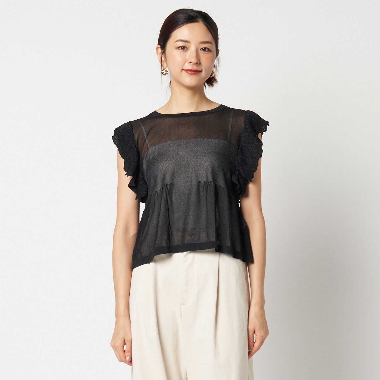  「three dots RUFFLE TOP」|ニット・セーター|