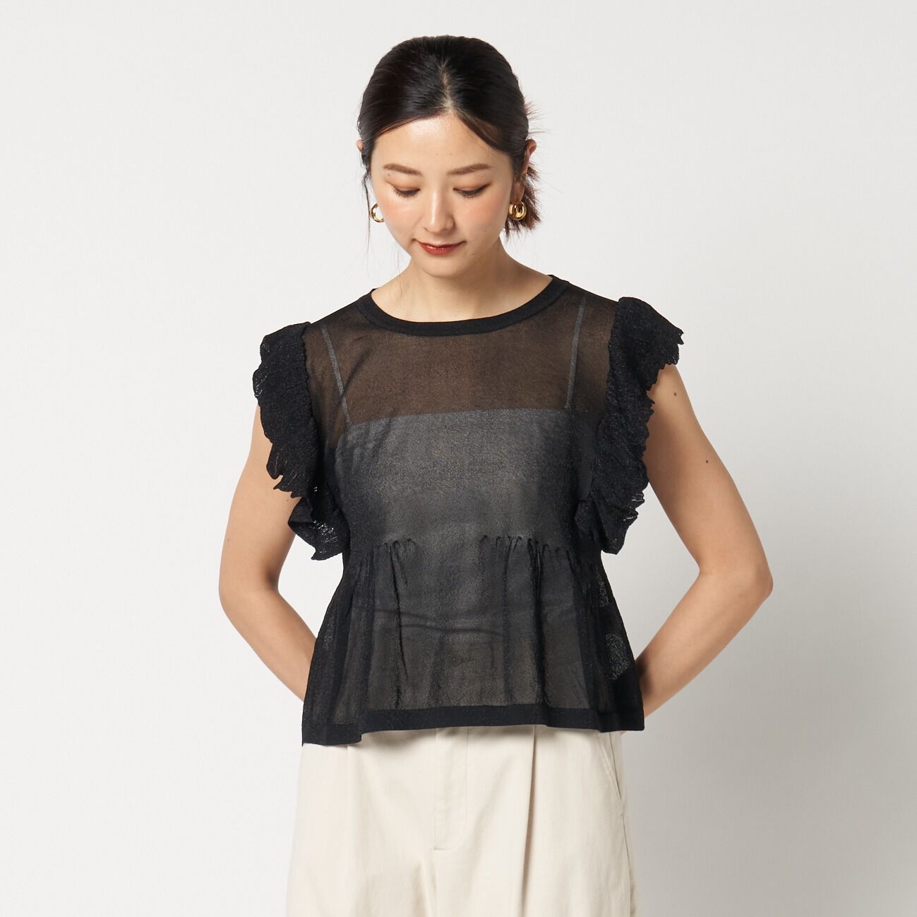  「three dots RUFFLE TOP」|ニット・セーター|