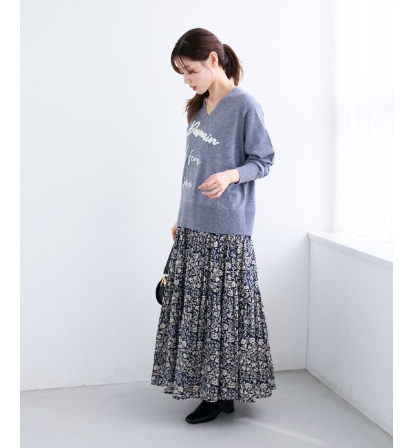  「フレーズロゴ刺繍Vネックニット」|ニット・セーター|