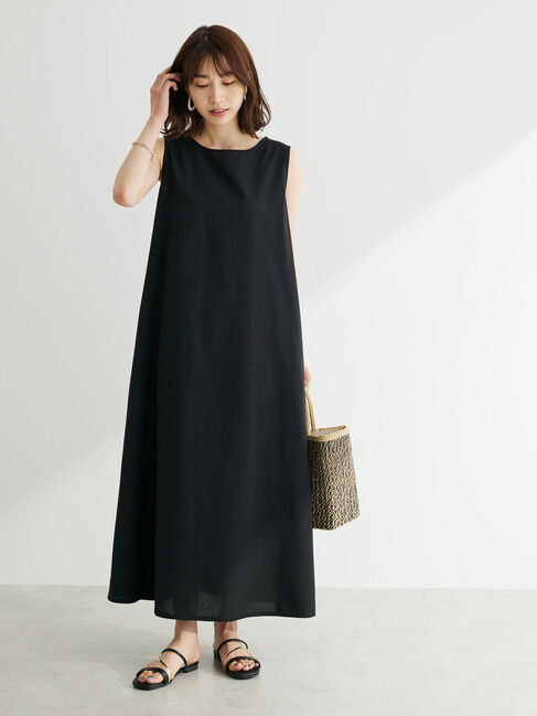 Green Parks「綿麻混ノースリーブワンピース」|ワンピース|Black